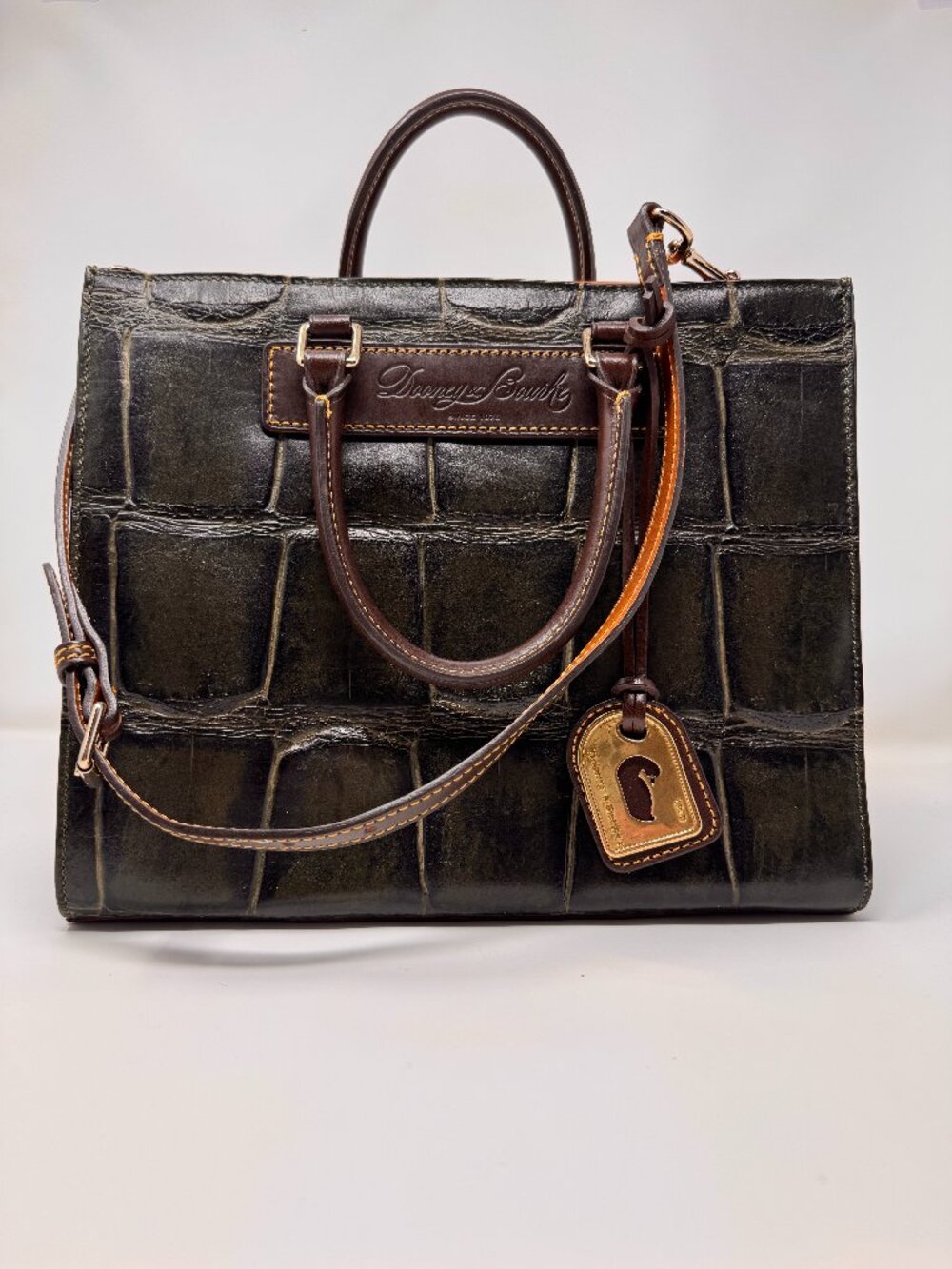 Dooney & Bourke Denison Croco Janine Satchel Hunter Green Leather Crossbody 11"